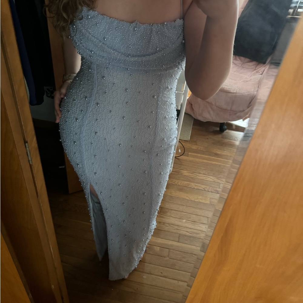 Elegant Silver Beaded Dress